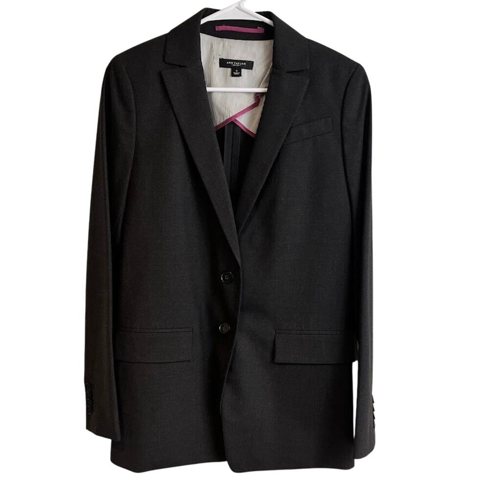 Ann Taylor Charcoal Gray Wool Blazer 2 Button Suit Jacket Size 2 Work Careerwear
